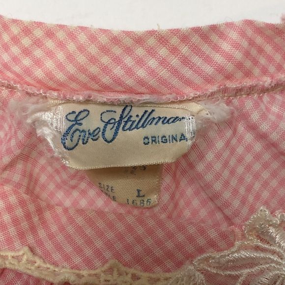 Vintage Eve Stillman Gingham Nightgown Large Sleeveless Pink Knit Applique - Picture 3 of 12